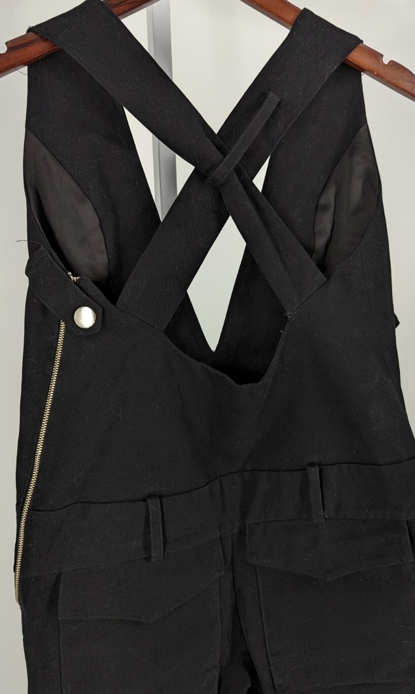 Sandy Liang Spring 2016 Runway Black Canvas Denim Cargo Culotte Halter Jumpsuit image 4