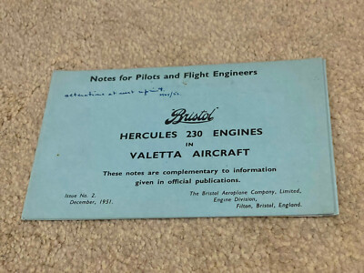 1951 Bristol Hercules 230 Aircraft Engine Pilot Notes Vickers Valetta