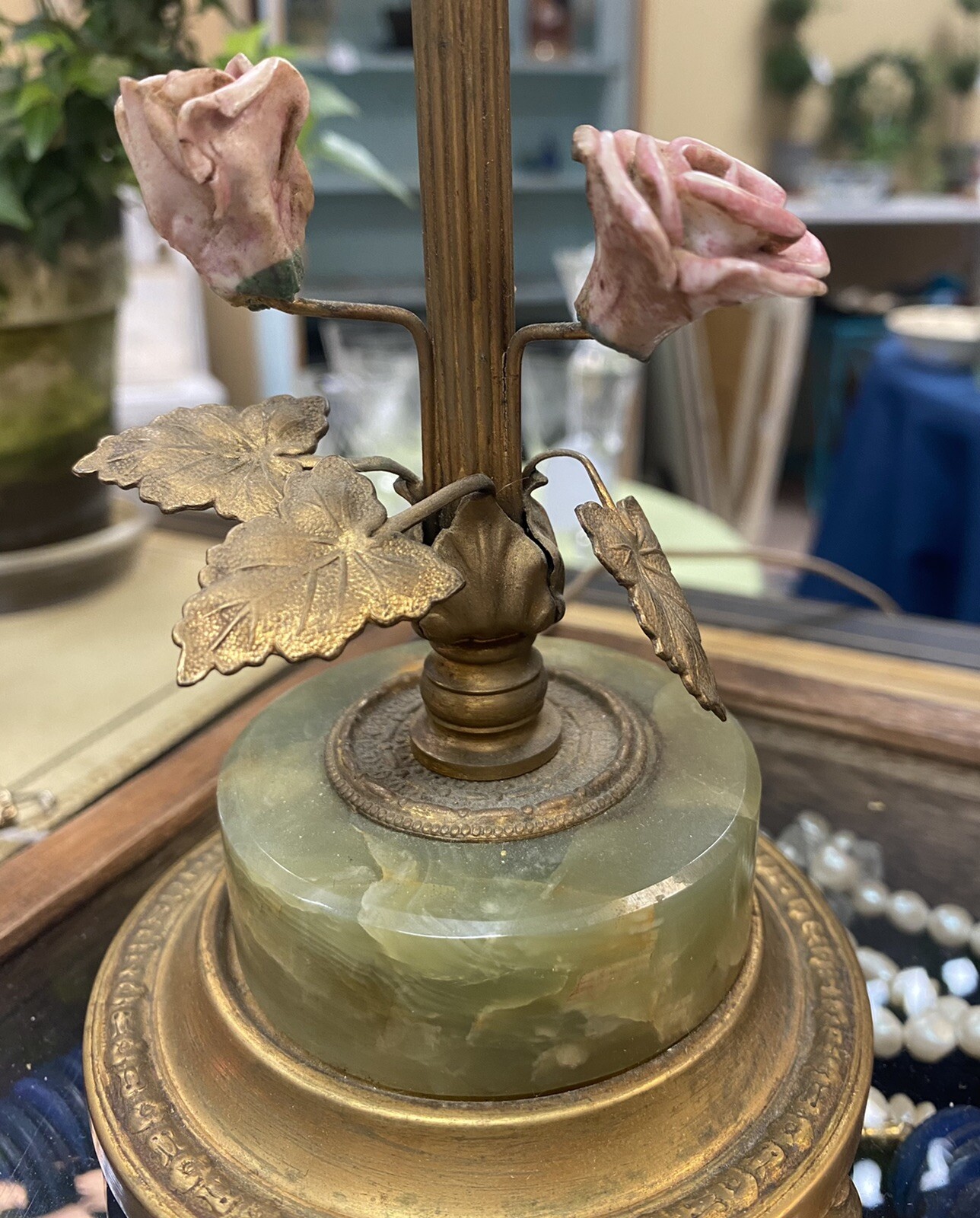 Vintage French Boudoir Working Lamps 18 in H x 6 in Dia with Shades