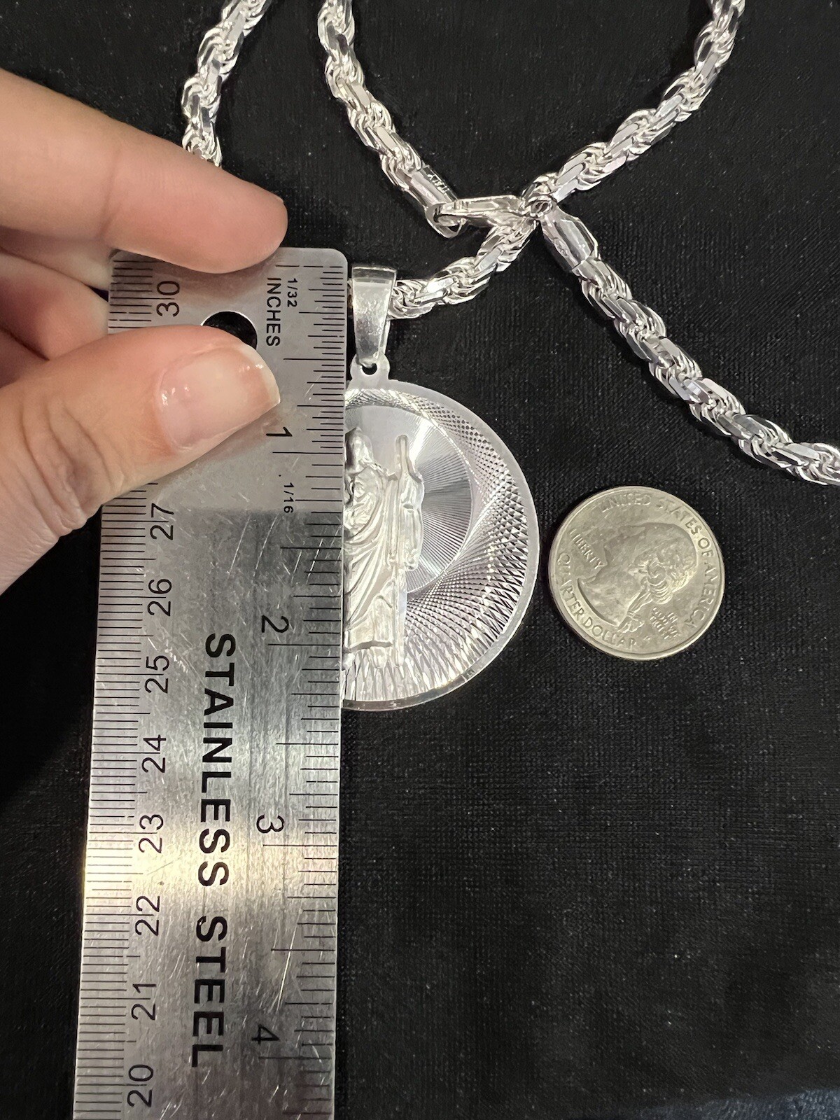 925 Sterling Silver Mens BIG St Jude San Judas Pendant & Rope Chain 22