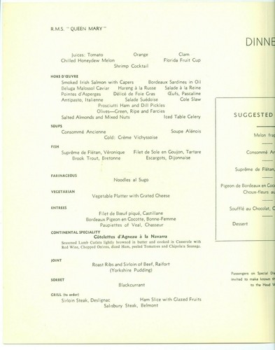 Nice September 16, 1956, Cunard Lines R.M.S. Queen Mary Dinner Menu - Picture 3 of 4