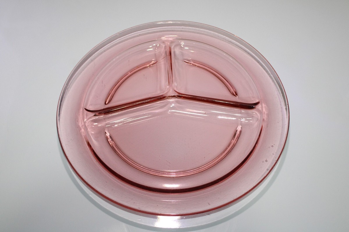 Pink Vintage Depression Divided Grill Serving Plates Dish 9inch USA