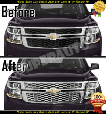 Overun Snap-On Chrome Grille Overlay For 2015-2020 Chevrolet Tahoe LS/LT – Front Grille Insert Trim, Easy Installation