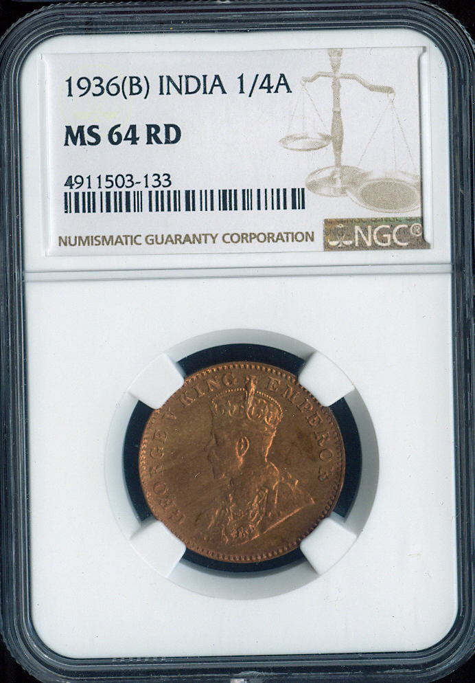 1936(B) INDIA 1/4A NGC MS64 RD Quality | eBay