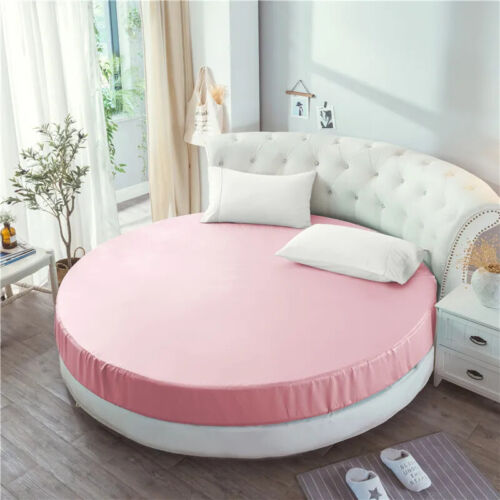 Elastic Round Fitted Sheet Soft Silky Satin Solid Color Bedspread Mattress Cover - Picture 17 of 37