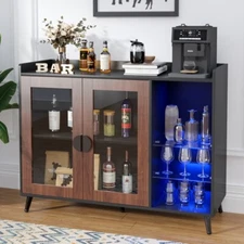 40" Liquor Cabinet Bar Wine Bar Cabinet Buffet Sideboard with Led Light Storage
