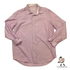 Robert Graham Dress Shirt Mens 17 Textured Lilac Long Sleeve Button Front Cotton