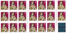 U.S. BKLT PANE OF 20 SCOTT#3244a 1998 32ct CHRISTMAS MADONNA MINT P#11111/#22222