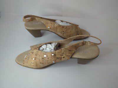 NEW Munro Rochelle Slingback Sandals Cork Metallic Flecks Peep Toe Size 8 N US