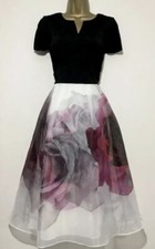 Stunning Coast Black Organza Multi Floral FitFlare Occasion Midi Dress Size 12