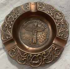 Vintage Metalware Tobacco Ashtray USA Made British Columbia Canada Souvenir