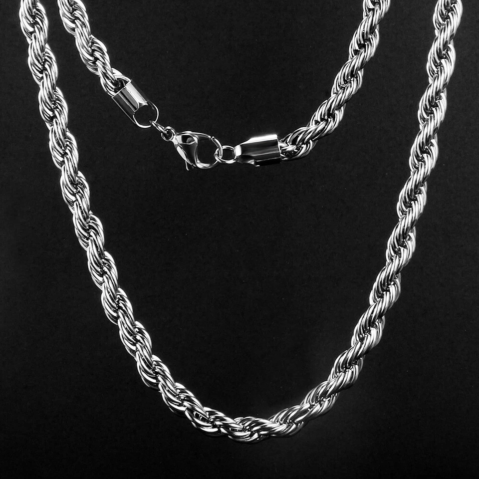 Collares de cadenas de cuerda de acero inoxidable de 8/10 mm para mujeres y hombres 16""-47"" antideslustre Foto 2 de 4