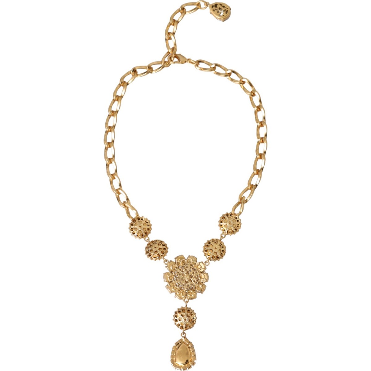 ネックレス・チョーカー Dolce & Gabbana Brass Chain Necklace With Teardrop DOLCE & GABBANA Necklace Gold Brass Crystal Purple Pink