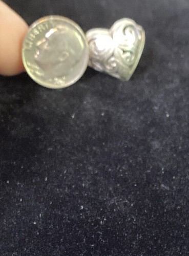 Ring Silver Filigree Heart Domed Sterling 925 Signed 5.75 C11 - Picture 6 of 12