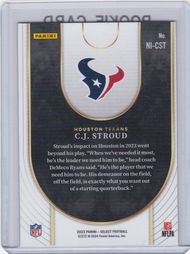 C.J. STROUD ROOKIE CARD 2023 Select Football NEON ICONS NFL RC Houston Texans CJ - Picture 2 of 2