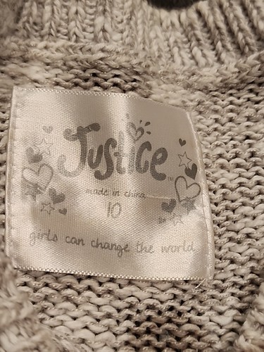 Justice Girl's Size 10 HOPE Gray Rhinestone Sweater Sequin Long Sleeve Pink - Picture 6 of 8