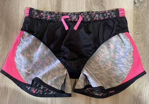Nike Dri Fi Tempo Athletic Running Shorts Lined 3” Pink & Black Camo Print YM - Picture 3 of 5