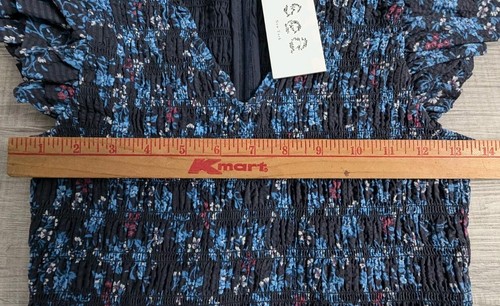Sea New York Tilly Smocked Tiered Midi Dress Sz XS 2 Blue Floral Pockets NWT - Picture 11 of 14