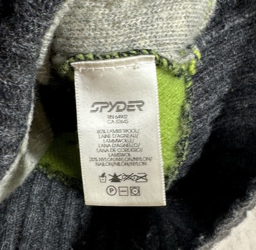 Spyder Sweater Mens Large Crewneck Lambs Wool Striped Gray Green Knit Pullover - Picture 6 of 13