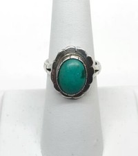 Vtg Native American Turquoise sterling silver Ring oval cab green sz 7 Unsigned