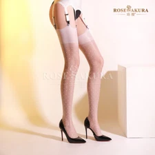 Rose Sakura Polka Dot Retro Stockings 100% Nylon No Elastic Thigh High #8341