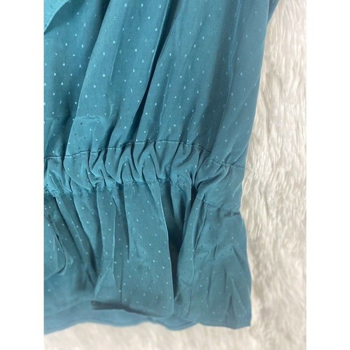 Elle Women’s Size L Top Blouse Teal Flowy Printed Ruffle elegant - Picture 3 of 9