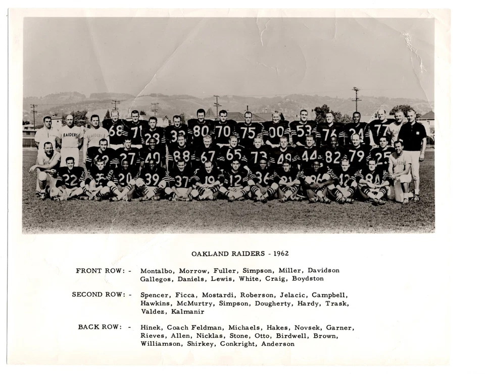 1962 AFL OAKLAND RAIDERS 8X10 TEAM PHOTO CALIFORNIA FOOTBALL