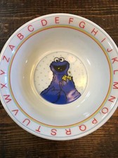 Vintage Sesame Street Cookie Monster Alphabet Kid's Bowl With big bird Cup 5E