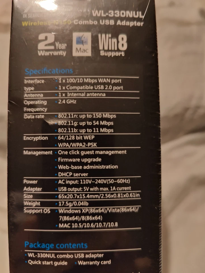 ASUS Wireless-N150 USB Adapter WL-330NUL Ethernet + Power 110–240V - Image 4 of 4