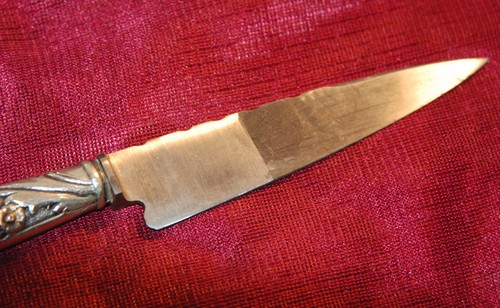 CUCHILLO HOJA FIJA ANTIGUO INDUSTRIA ARGENTINA ALPACA PLATEADO CHAPADO EN ORO - Imagen 10 de 12