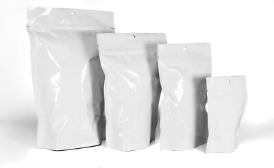 PackFreshUSA White Foil Metalized Stand Up Pouch Bags Tear Notch - 100 Pcs