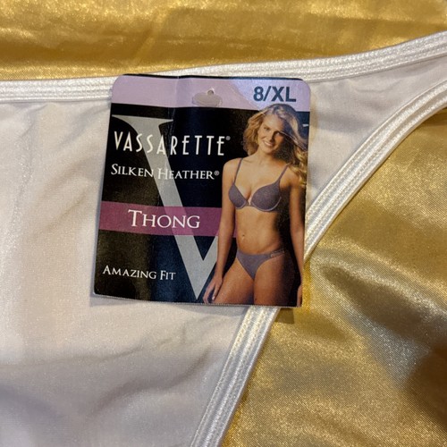Vtg Vassarette Silky Smooth Silken Heather Stretch White Ice Thong SZ 8 XL NWT - Picture 2 of 6