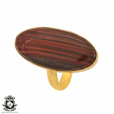 Size 9.5 - Size 11 Adjustable Red Tiger's Eye 24K Gold Plated Ring GPR947