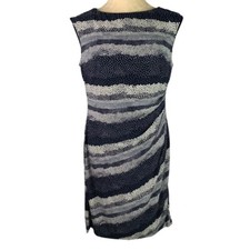 Large Chaps Navy White Dot Pullover Sheath Dress Sleeveless Side Rouching