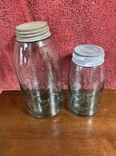 2 VINTAGE ANTIQUE GREEN BLUE BALL 1-Qt & 1- 2Qt JARS 1896-1910 SLOPED Bubbles