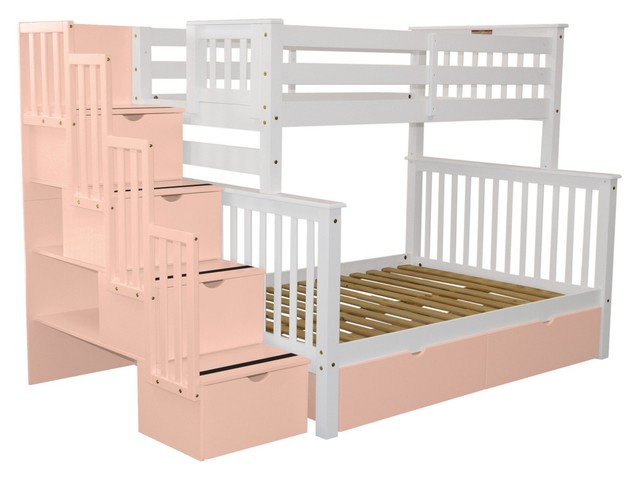 Bedz King Bunk Beds Twin Over Full Stairway 4 Pink Steps 2 Bed Bedz King Bunk Beds Twin Over Full Stairway 4 Pink Steps 2 Bed Drawers