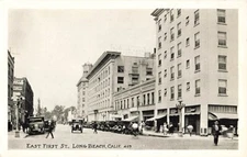 Postcard East First Street Long Beach California WB Old Cars