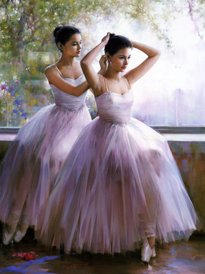 Oil painting beautiful young ballet girls Before the ...