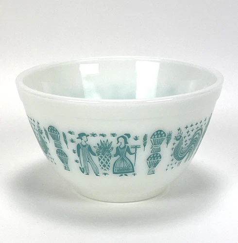 Vintage Pyrex Amish Butterprint 401 Turquoise & White 1 1/2 Pint Mixing Bowl