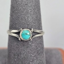 Vintage Sterling Silver Split Band Ring W/ Round Turquoise Gemstone Size 8