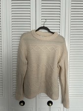 Vineyard Vine Signature Fisherman Cable Knit Wool Blend Sweater Cream Women's XS