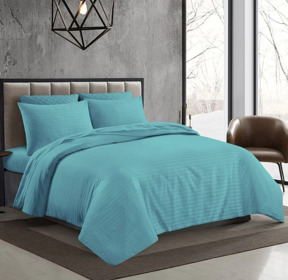 T 250 100% Cotton Striped Bedding Set Duvet, Sheets, Pillowcases