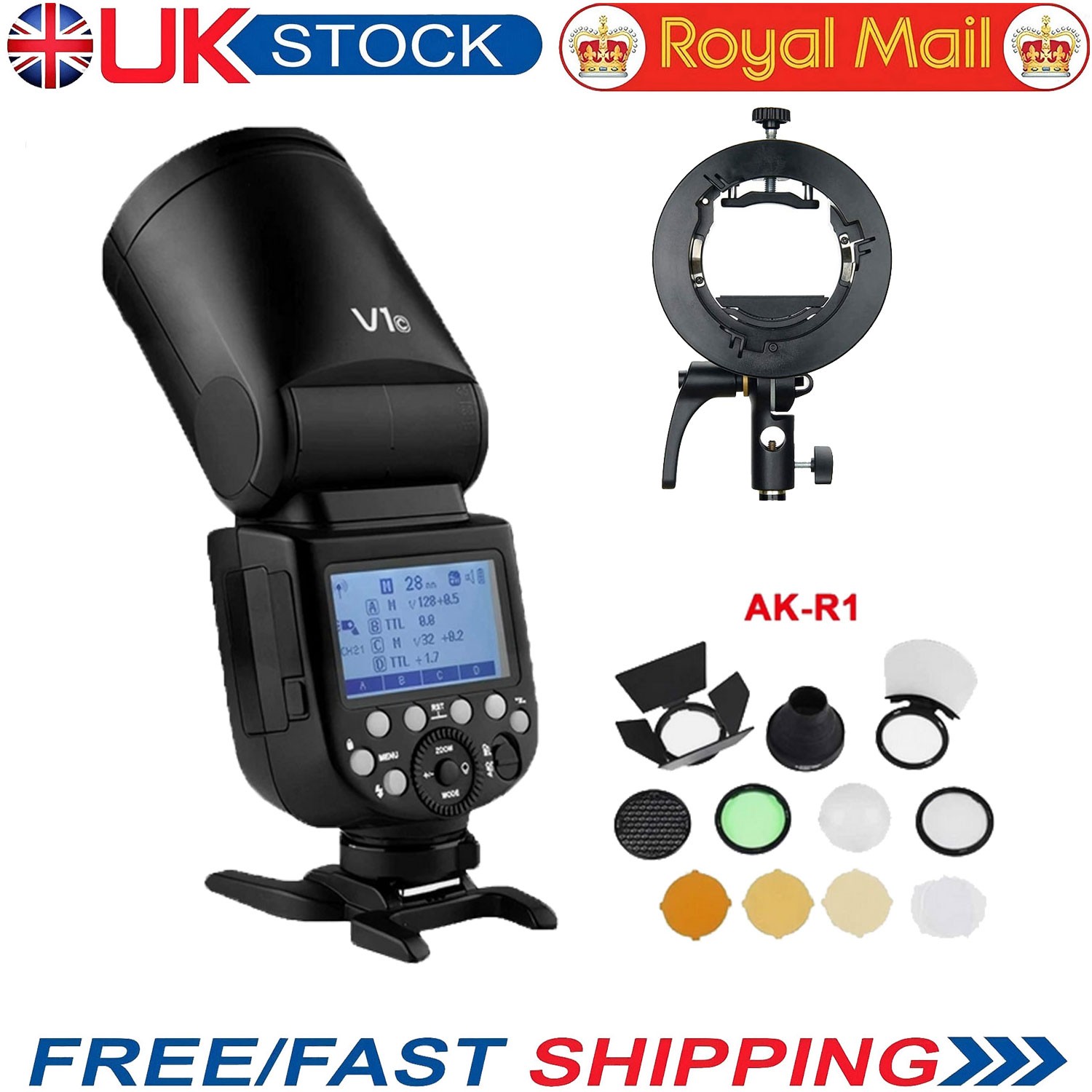 Godox V1C V1-C TTL Camera Flash Speedlite for Canon + S2 Bracket + AK-R1 Kit