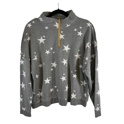 Grayson Threads Gray Star Print Quarter Zip Sweatshirt XXL Mock Neck Pullover