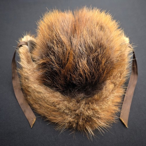 Vintage Genuine Real Fur Trapper Hat XL Green Nylon Aviator Ushanka Ear Flaps