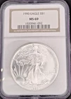 🦅1990 American Silver Eagle ~NGC MS 69~ NGC Old Brown Label