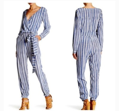 Calypso St. Barth Women s Silk Long Sleeve Wrap Front Tie Waist Jumpsuit Medium
