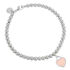 Tiffany Return to Tiffany Pink Mini Heart Bead Bracelet 925 Silver, Used