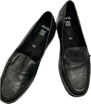 Ara High Soft Women's Black Leather Slip-On Comfort Shoes Size US 8 (UK 5.5) 