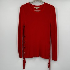 MICHAEL Michael Kors Red Orange Knit Sweater Lace Up Side Crew Neck Women Medium